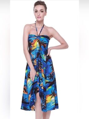 Hawaii Luau Dress Girl Elastic in Sunset Blue NWOT B2#43